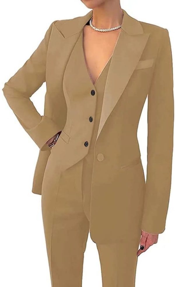 Women's 3 Piece Office Lady Business Suit Set Slim Fit Solid Blazer Vest Pant Set