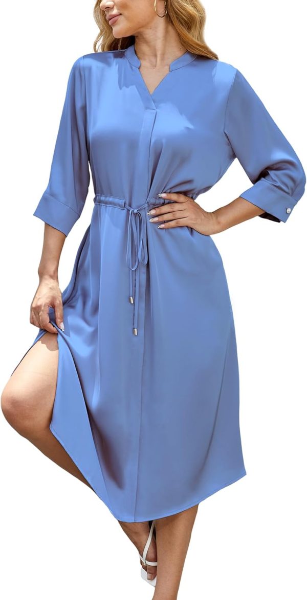 Women's 2024 Fall Casual Flutter Sleeve Collar V Neck Smocked High Waist Flowy Maxi Dress with Pockets