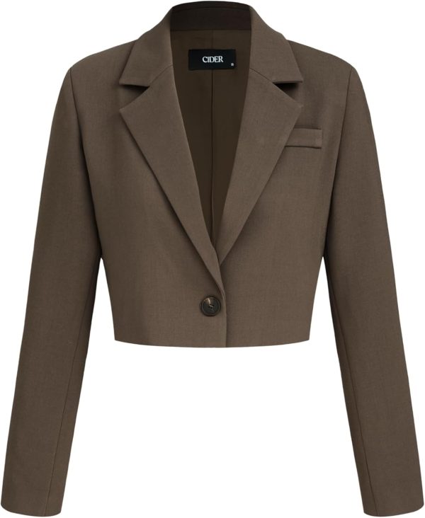 CIDER Womens Blazer Cropped Business Casual Open Front Long Sleeve Suit Work Office Blazer Jacket