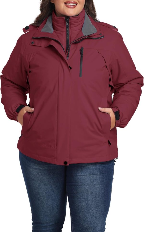 wantdo Women's 3 in 1 Plus Size Winter Coats Waterproof Ski Jacket Hooded Snowboarding Jacket