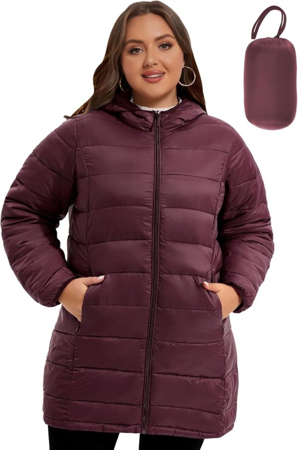 WINDMILL Women's Plus Size Packable Puffer Jacket, Hooded Lightweight Puffy Jacket (1X-6X)