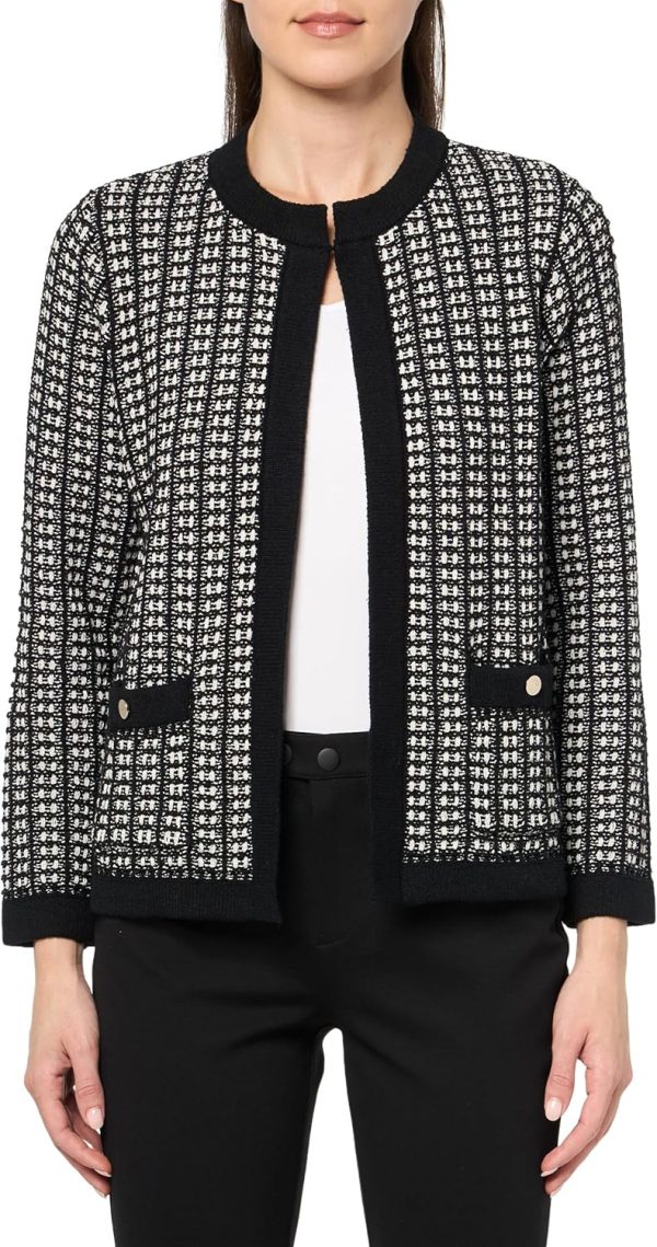 Anne Klein Women's Texture Kissing Front Cardigan with Pkts